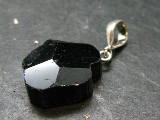 Black Tourmaline Schorl Silver Pendant From Brazil - 1.4" - 5.16 Grams