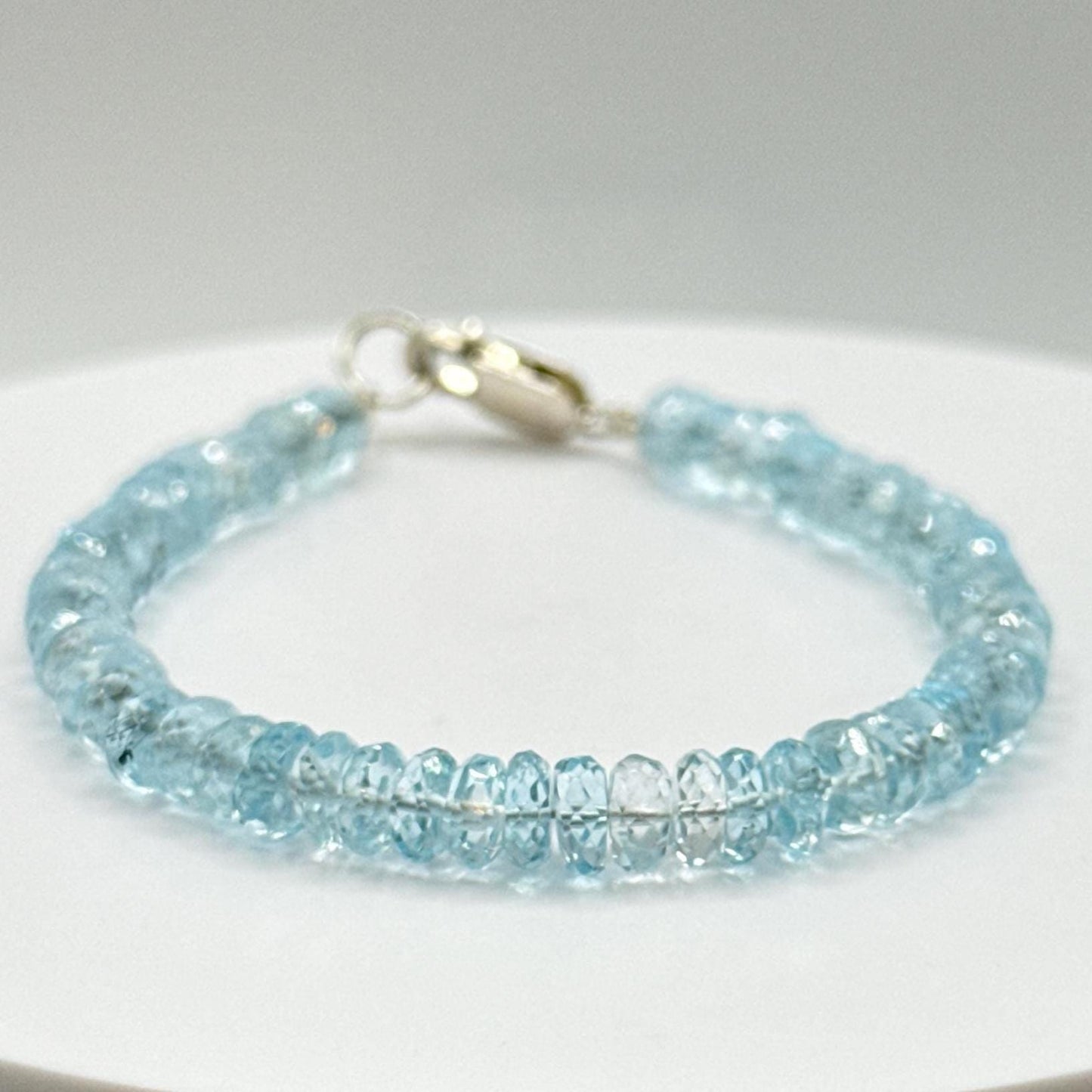Sky Blue Topaz Rondelle Bracelet – Natural Faceted Gemstone, Sterling Silver Clasp - 13.04 Grams