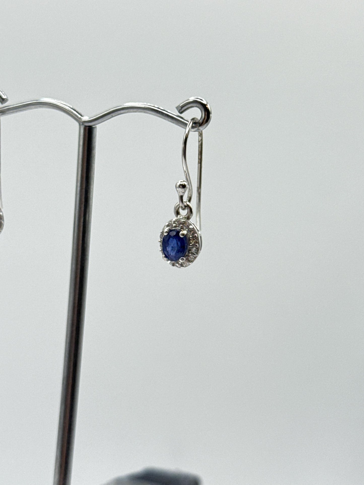 Sterling Silver Sapphire Halo Dangle Earrings | September Birthstone