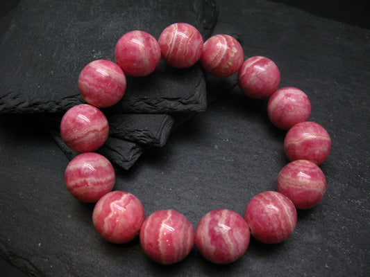 Rhodochrosite Genuine Bracelet ~ 8 Inches ~ 18mm Round Beads