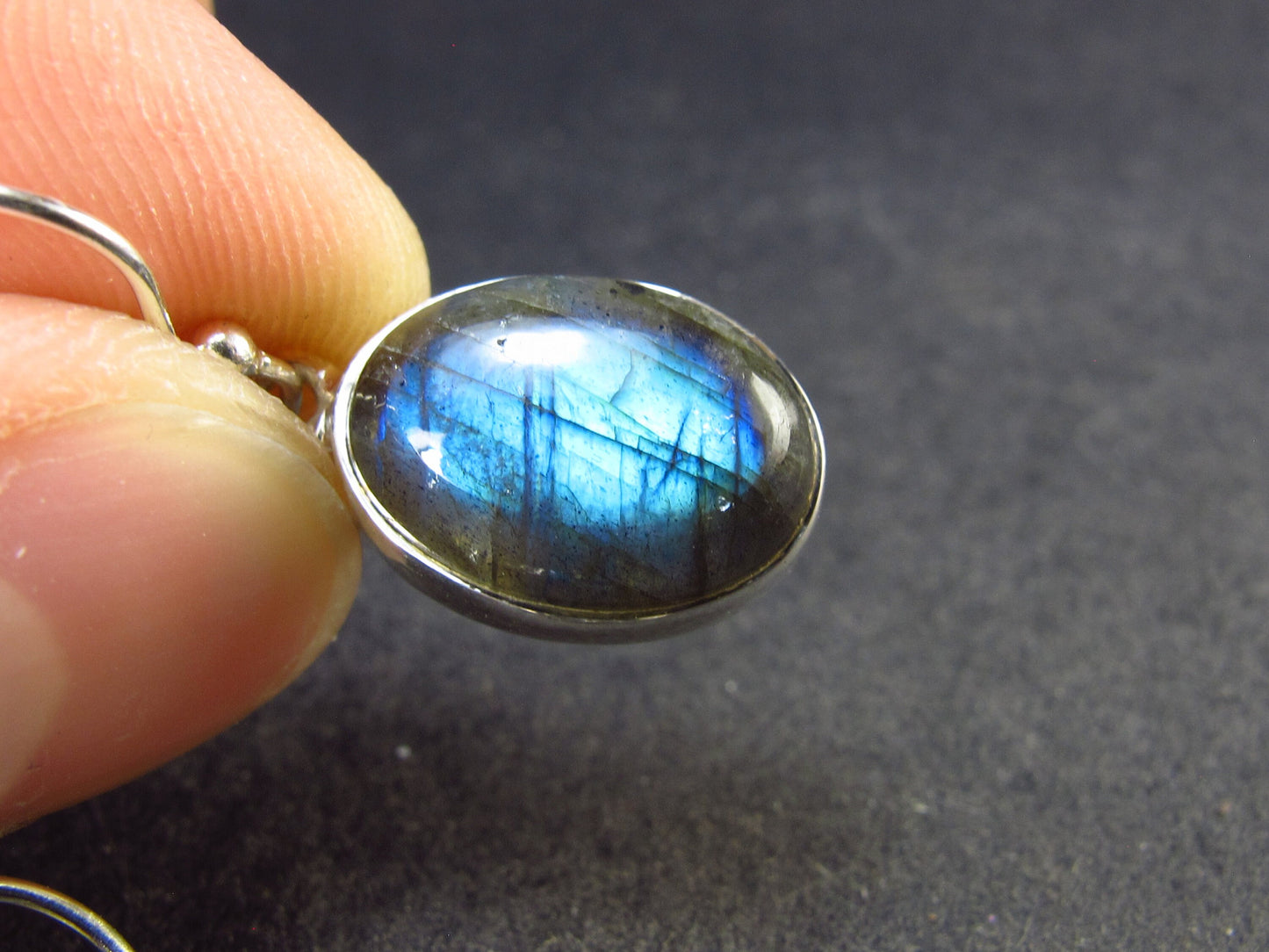 Blue Labradorite Silver Earrings From Madagascar - 4.55 Grams