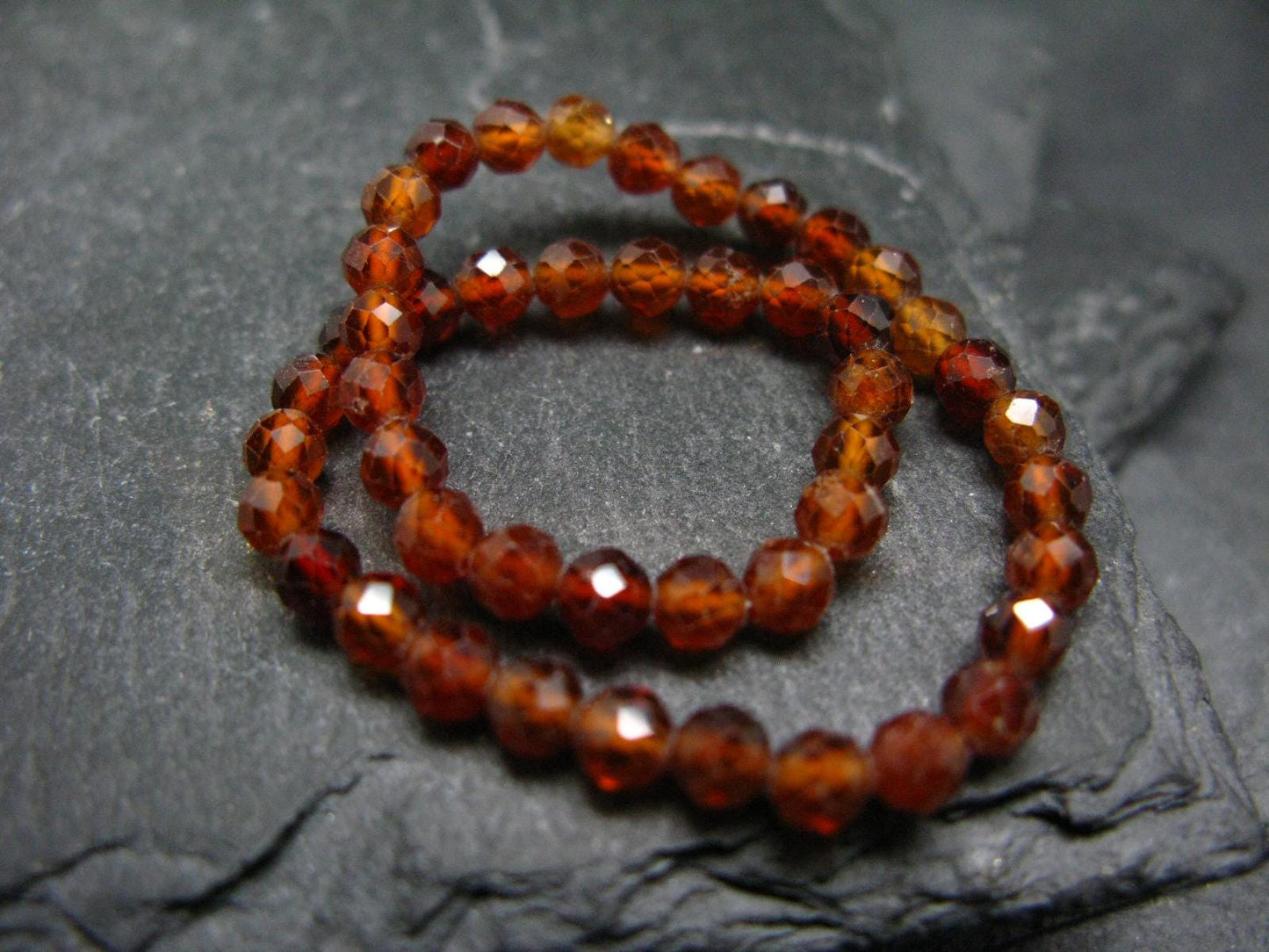 Garnet Hessonite Genuine Bracelet ~ 7 Inches ~ 4mm Facetted Beads