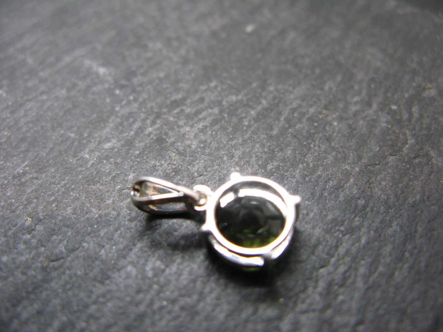 Moldavite Tektite Silver Pendant from Czech Republic - 0.6" - 0.95 Grams