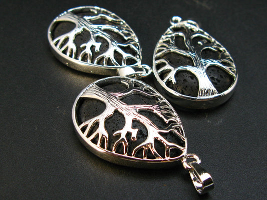 Lot of 3 Natural Lava Drop Shape Pendant Tree of Life