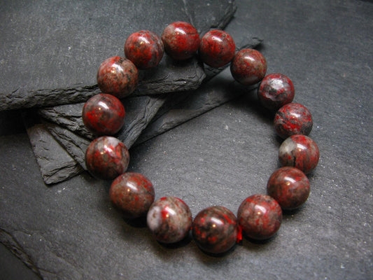 Cinnabar Genuine Bracelet ~ 7 Inches ~ 14mm Round Beads