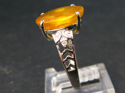 Large Natural Faceted Orangish-Yellow 8.72 Carat Sapphire 925 Sterling Silver Ring - Size 8