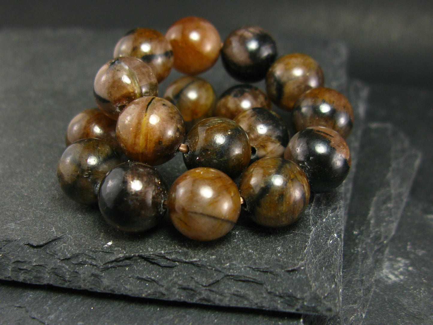 Andalusite Chiastolite Genuine Bracelet ~ 7 Inches ~ 10mm Round Beads
