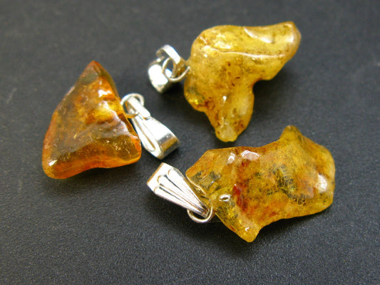 Set of Three Natural Honey Color Baltic Silver Pendants from Poland