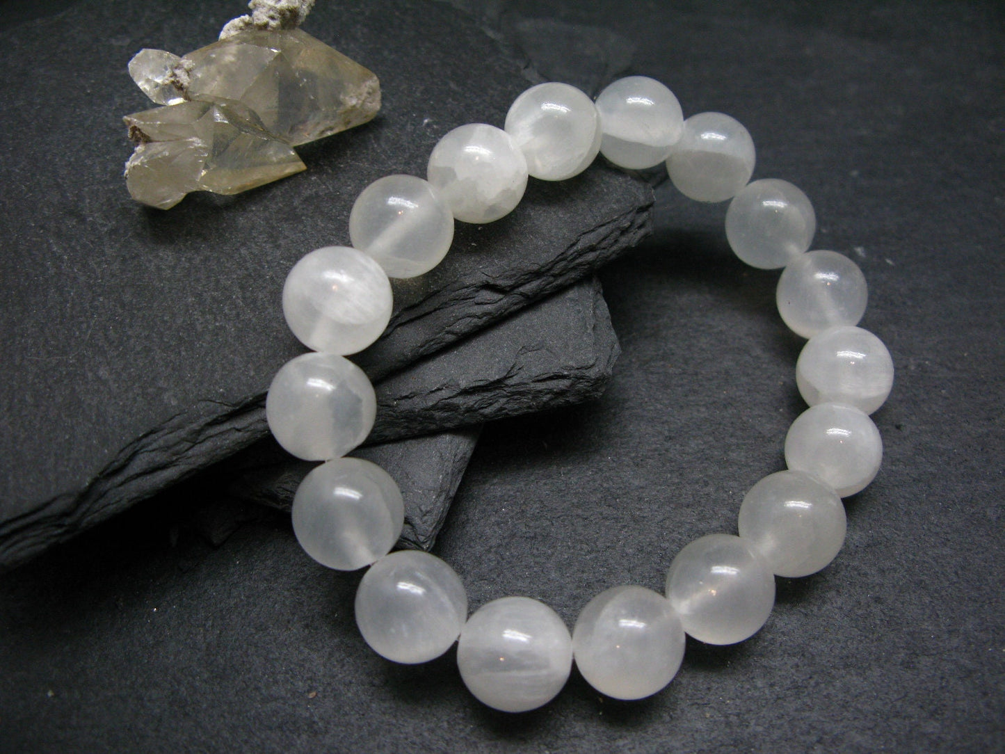 White Calcite Genuine Bracelet ~ 7 Inches ~ 12mm Round Beads