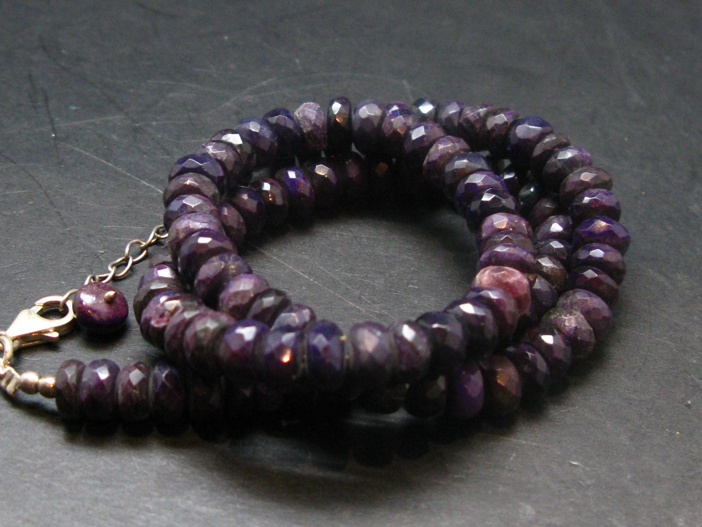 Purple Sugilite Rondelle Faceted Beads Necklace From Namibia - 19" - 37.50 Grams