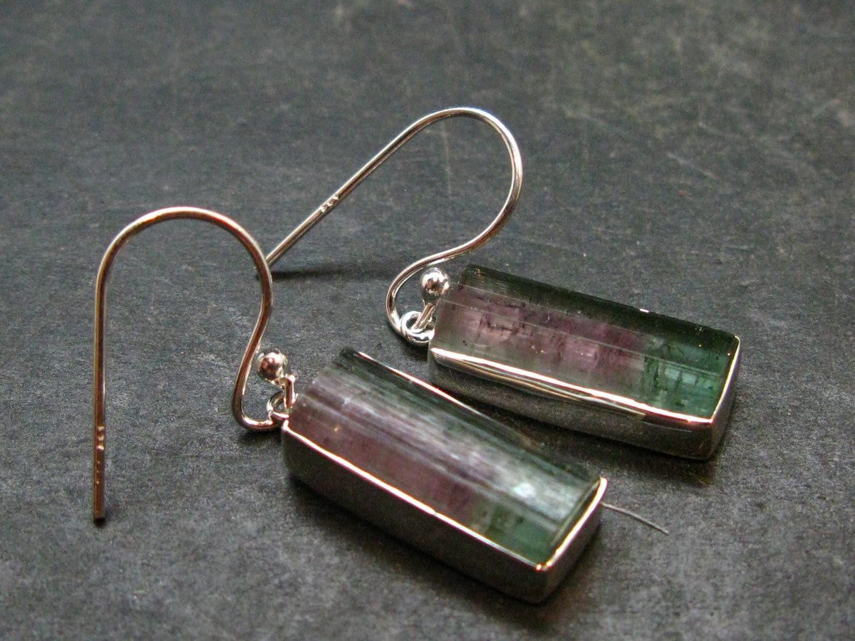 Watermelon Tourmaline Sterling Silver Earrings from Brazil - 1.4" - 4.44 Grams