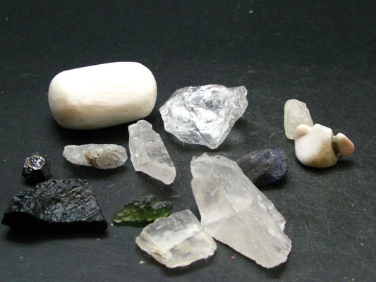 Synergy 12 Set Phenakite Moldavite Natrolite Petalite Danburite Tektite Scolecite Herderite Tanzanite Brookite 66.96 Gr