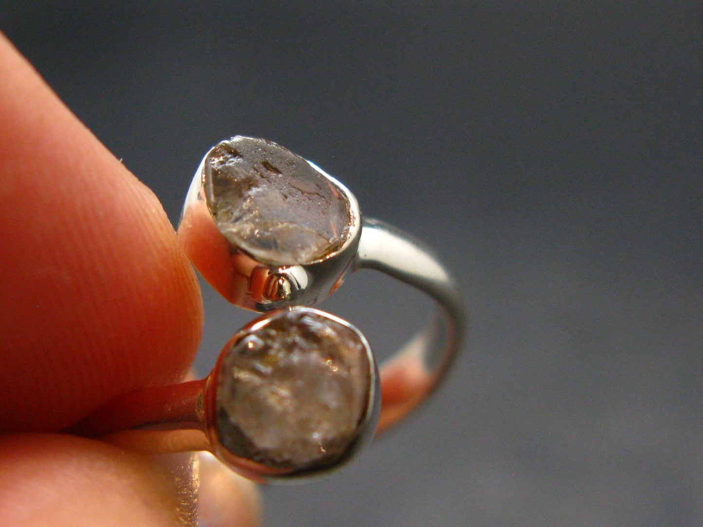 Gray Herderite Silver Ring from Africa - Size 7 - 1.95 Grams