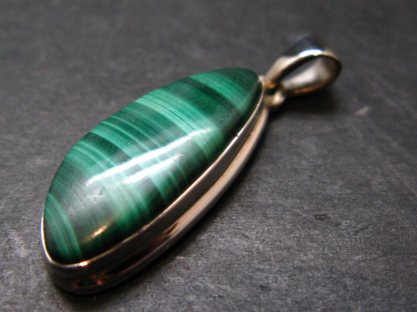 Genuine Vivid Vibrant Green Malachite Sterling Silver Pendant From Congo - 1.5" - 7.06 Grams
