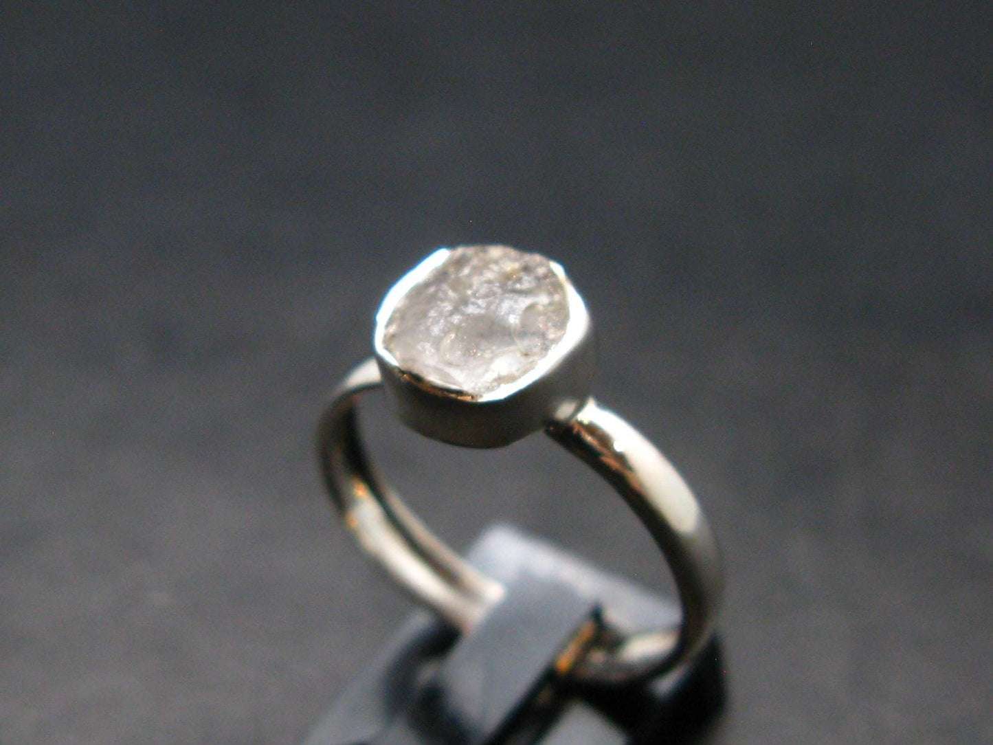Gray Herderite Silver Ring from Africa - Size 8 - 2.0 Grams