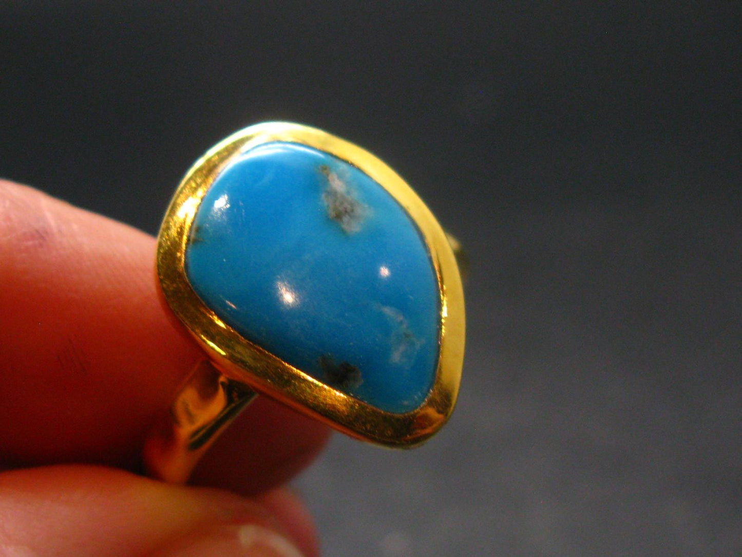 Genuine Turquoise Sterling Silver Gold Plated Ring Adjustable Size 10.25 - 5.55 Grams