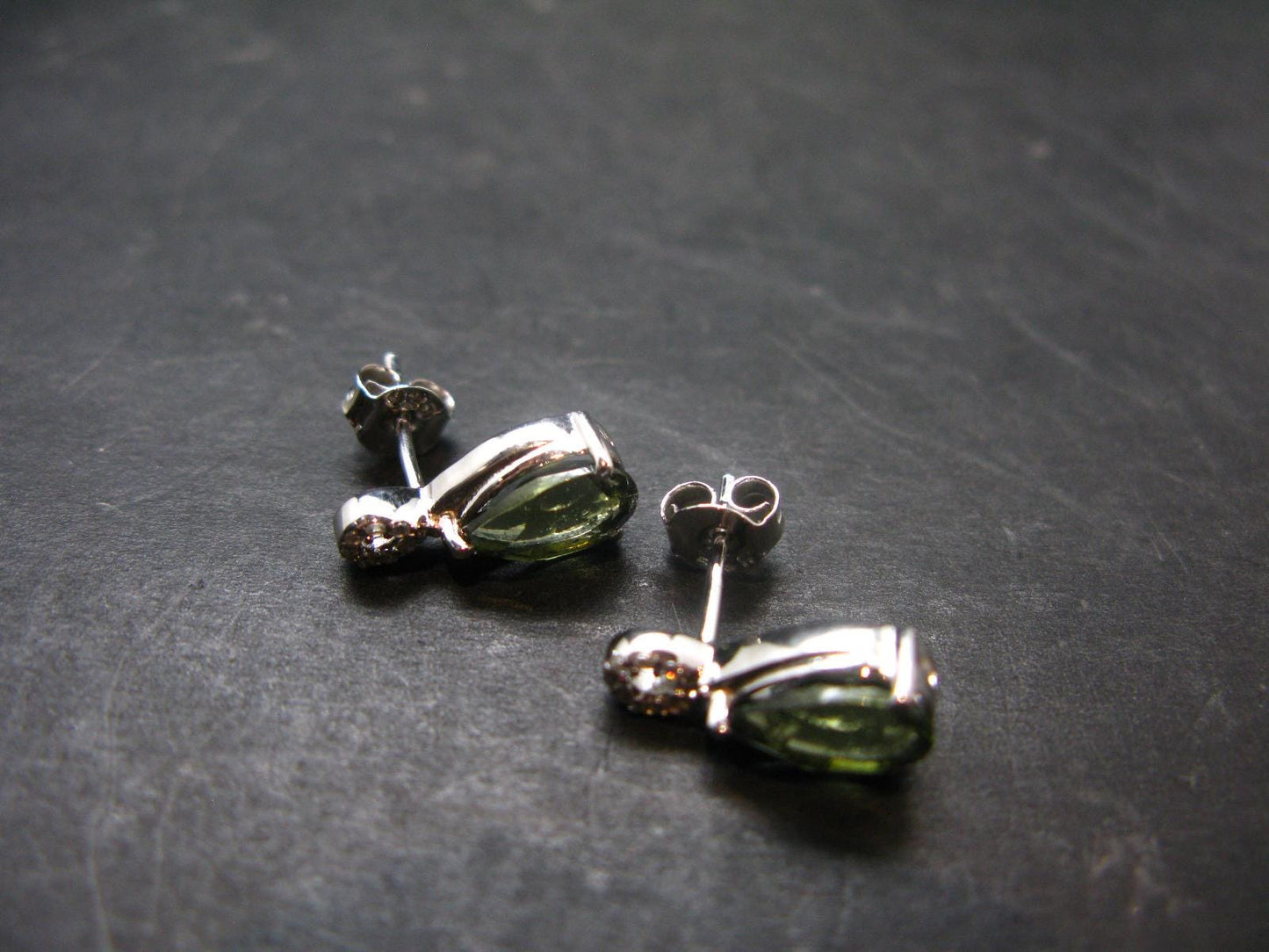 Moldavite Tektite Silver Earrings from Czech Republic - 2.40 Grams