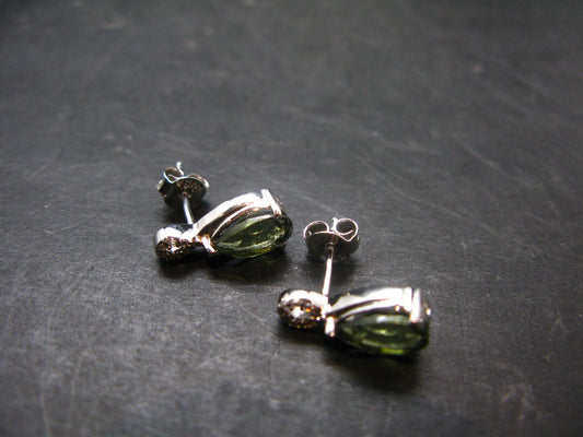 Moldavite Tektite Silver Earrings from Czech Republic - 2.40 Grams