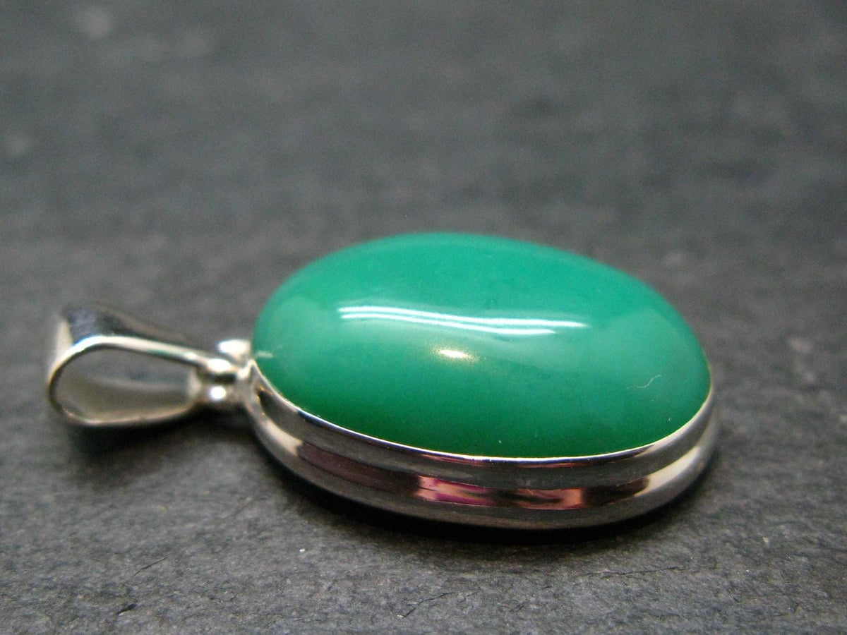 Rich Green Chrysoprase Silver Pendant From Australia - 1.2" - 4.73 Grams
