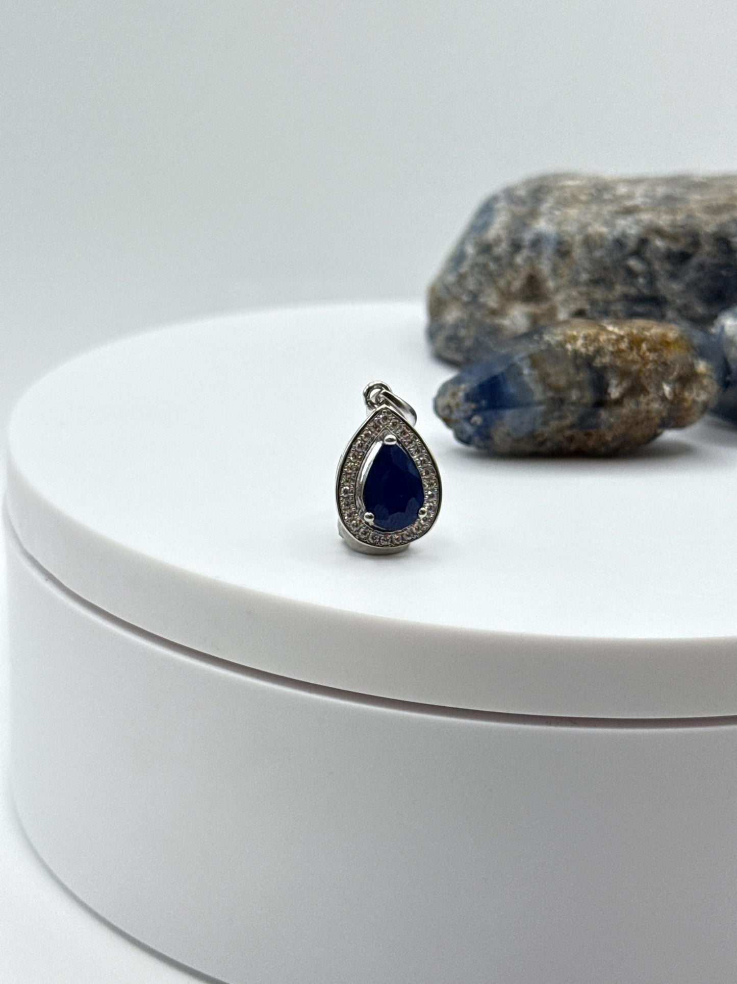 Pear Shaped Sapphire Pendant | Natural Blue Sapphire Necklace Charm | Sterling Silver Sapphire Birthstone Jewelry | September Gift