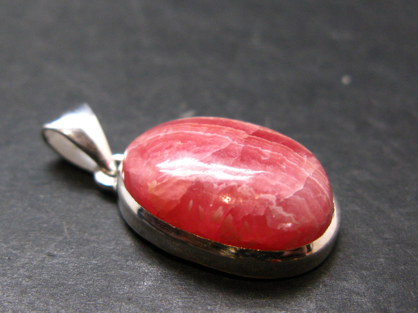 Rhodochrosite Silver Plated Pendant From Argentina - 1.2" - 6.78 Grams