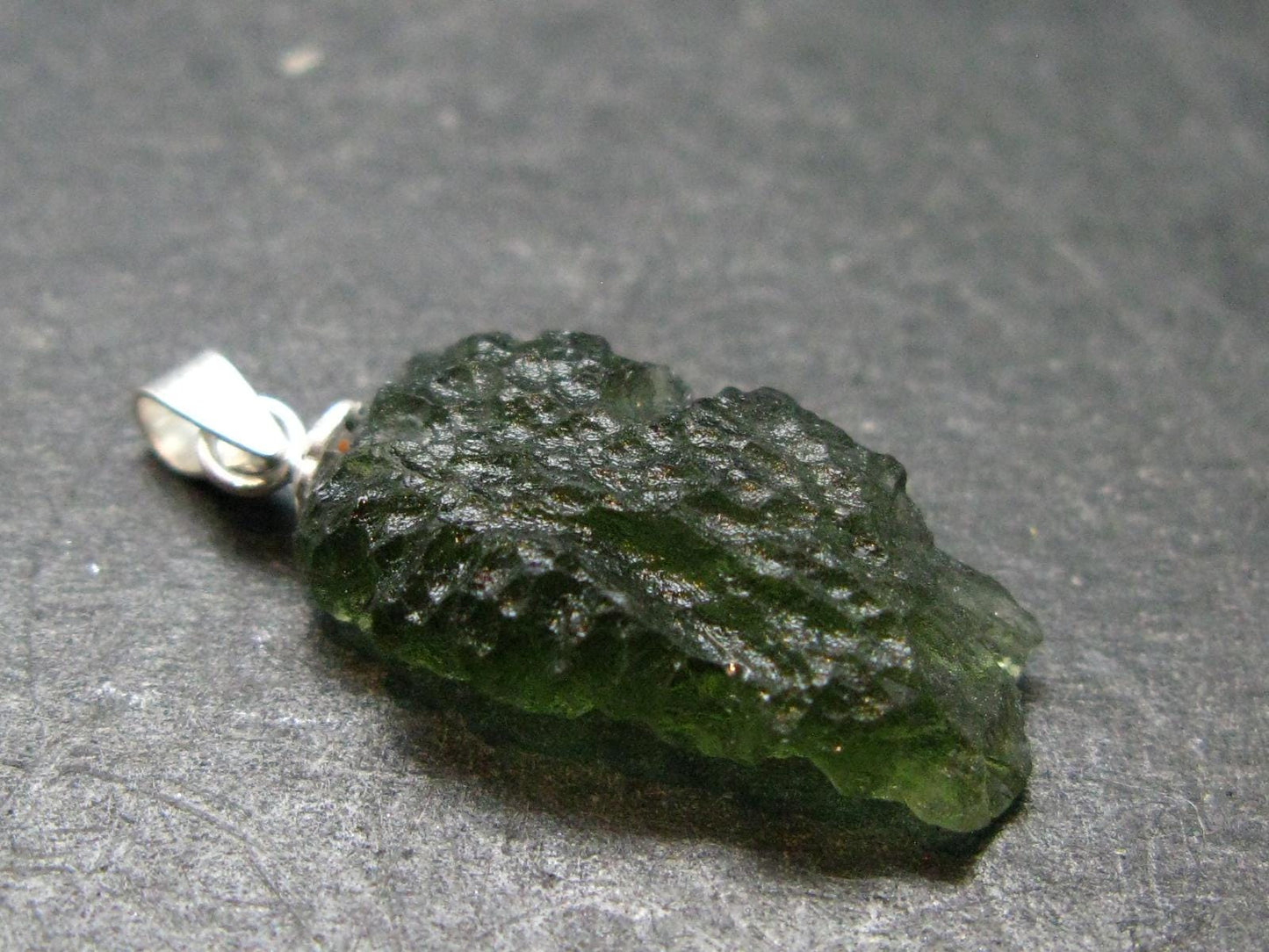Moldavite Tektite Silver Pendant from Czech Republic - 1.1" - 1.66 Grams