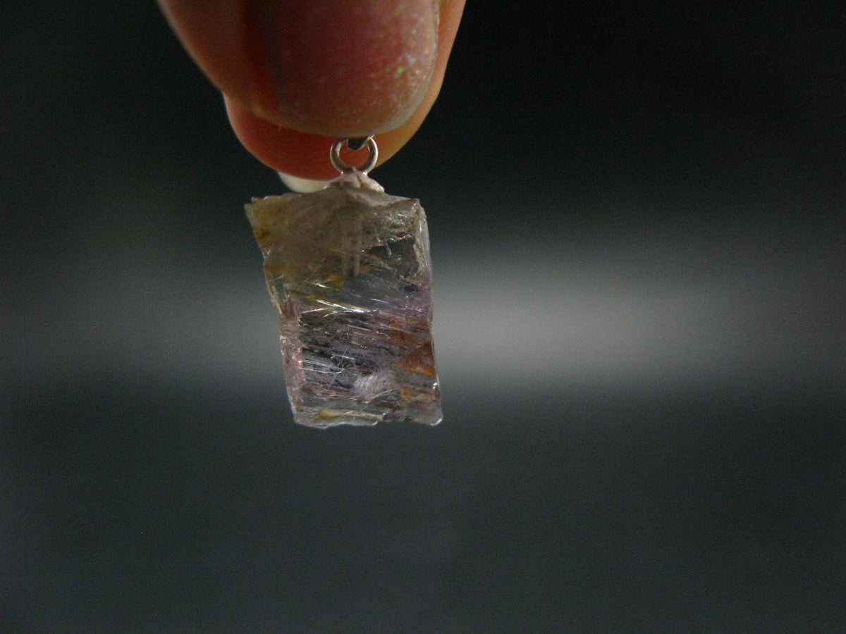 Gem Color Change See-Thru Straw Terminated Crystal Diaspore Crystal Silver Pendant From Turkey - 0.9" - 2.05 Grams