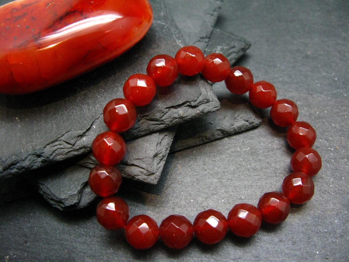 Carnelian Genuine Bracelet ~ 7 Inches ~ 10mm Facetted Beads