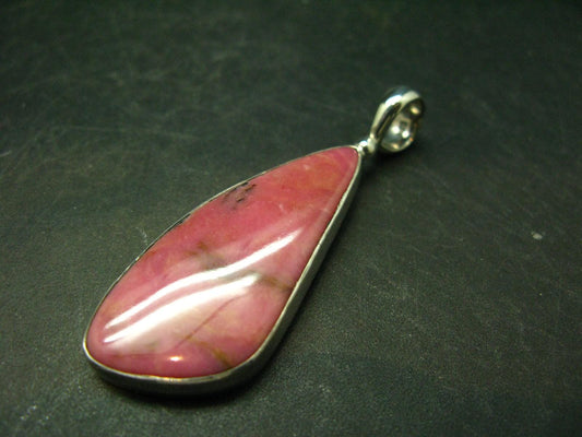 Vivid Juice Carmine Red Gem Rhodonite Silver Pendant From Brazil - 2.3" - 13.0 Grams