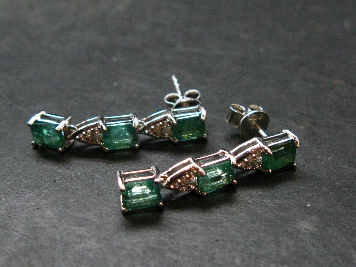 Gem Emerald Faceted Silver Earrings From Colombia - 3.12 Grams Total