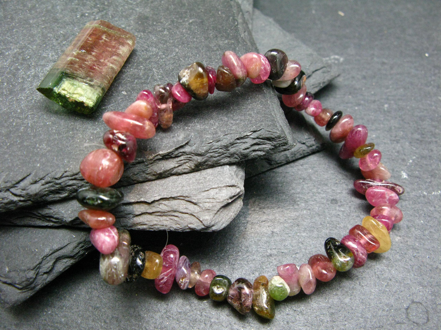 Watermelon Bicolor Tourmaline Genuine Bracelet ~ 7 Inches ~ 8mm Tumbled Beads