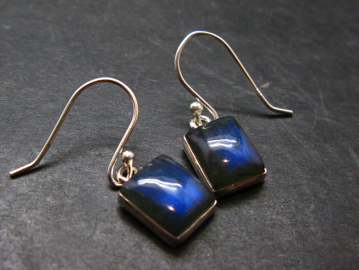 Blue Labradorite Silver Earrings From Madagascar - 3.21 Grams