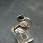 Black Tourmaline And Herkimer Diamond Silver Ring - Size 9 - 2.62 Grams