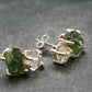 Moldavite & Herkimer Diamond Silver Stud Earrings - 0.7" - 2.55 Grams