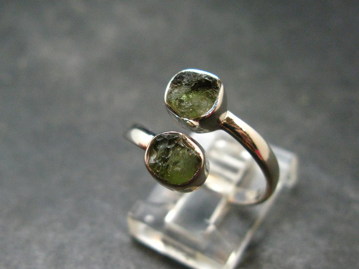 Cute Gem Moldavite Sterling Silver Ring From Czech Republic - Size 9 - 2.40 Grams