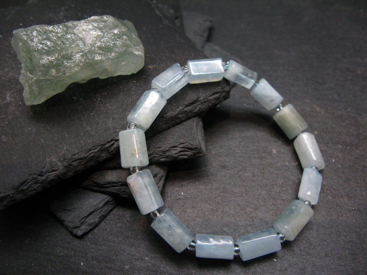 Aquamarine Genuine Bracelet ~ 7 Inches ~ 12mm Tumbled Beads