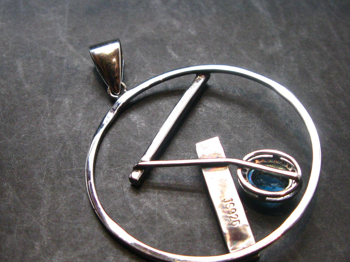 Blue Topaz Sterling Silver Pendant with CZ From Brazil - 2.0" - 7.06 Grams