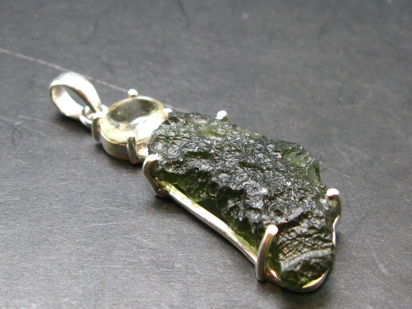 Moldavite & Libyan Tektite Silver Pendant - 2.0" - 7.1 Grams
