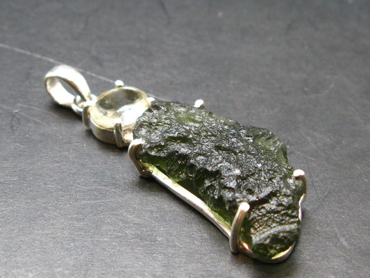 Moldavite & Libyan Tektite Silver Pendant - 2.0" - 7.1 Grams