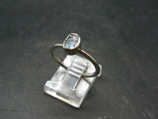 Cute Delicate Genuine Raw Aquamarine Gem Sterling Silver Ring - Size 7