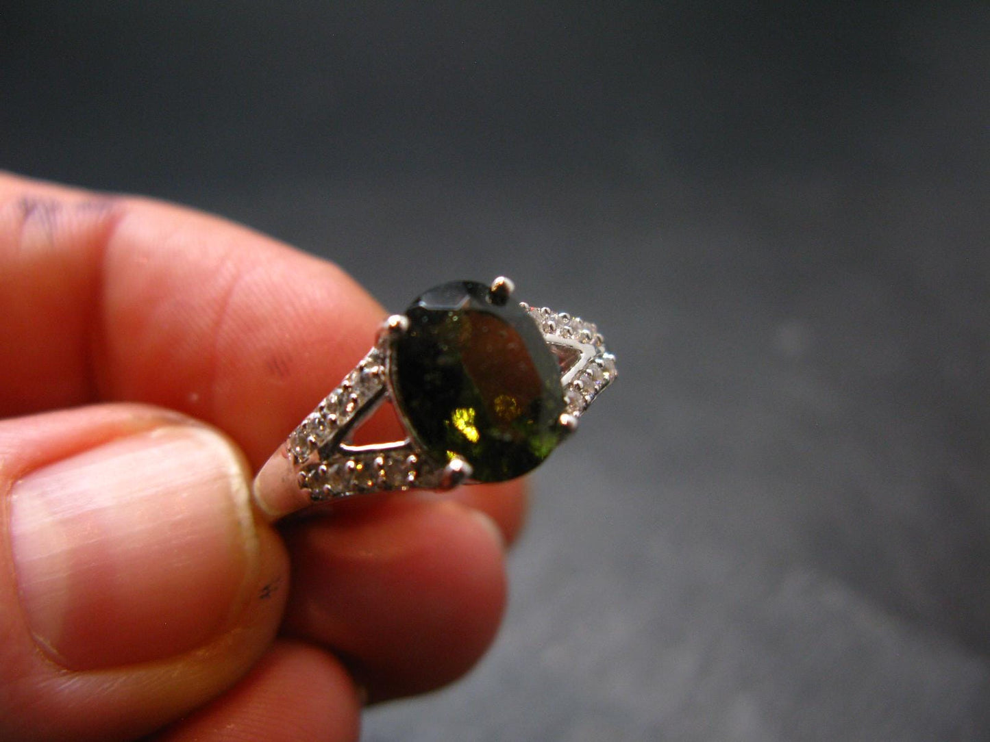 Moldavite Sterling Silver Ring From Czech Republic - Size 7.25 - 3.30 Grams