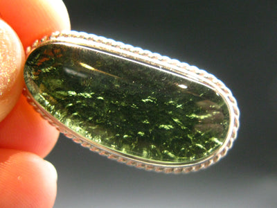 Large Gem Moldavite Tektite SS Pendant From Czech Republic - 6.3 Grams - 1.6"