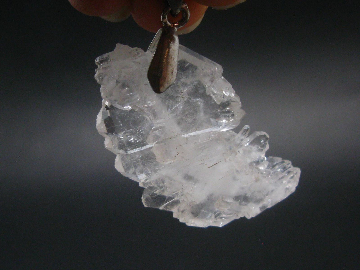 Faden Quartz Crystal Silver Pendant From Brazil - 1.6"