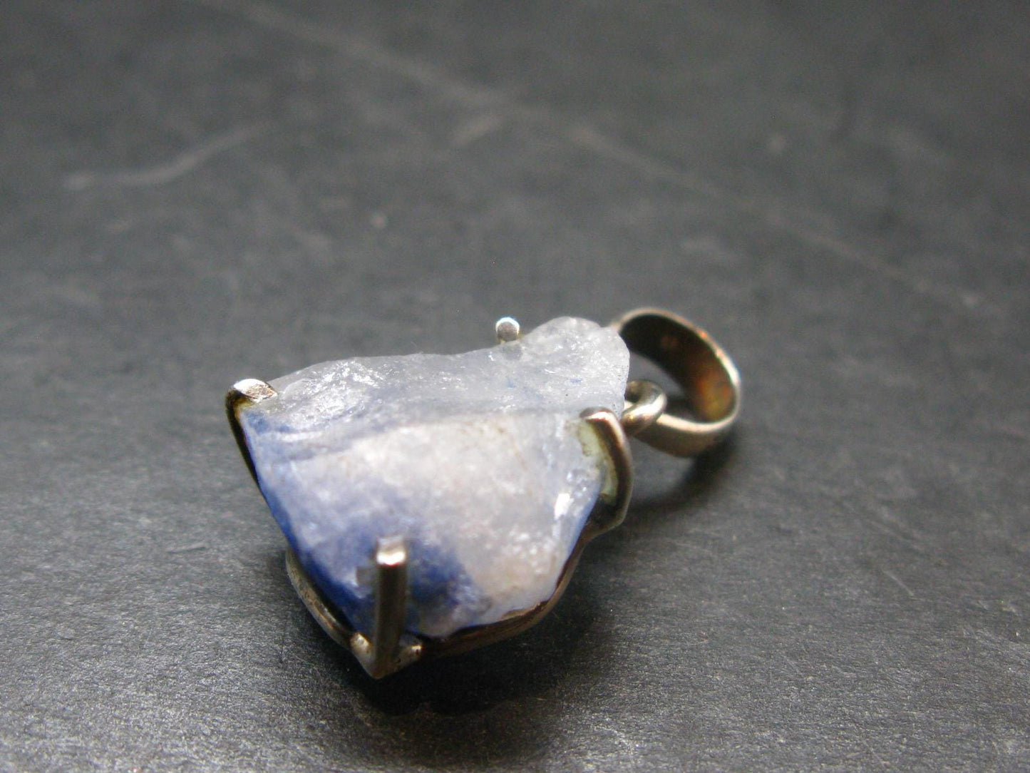 Dumortierite In Terminated Quartz Crystal Silver Pendant From Brazil - 1.0" - 4.81 Grams