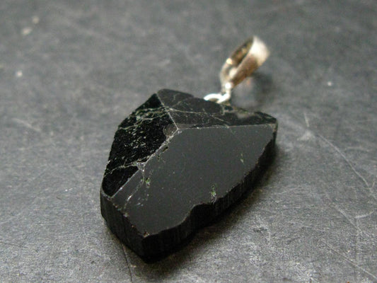 Black Tourmaline Schorl Silver Pendant From Brazil - 1.4" - 6.05 Grams