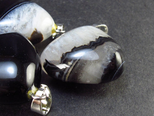Lot of 3 Natural Triangle Black Agate Pendant from Madagascar
