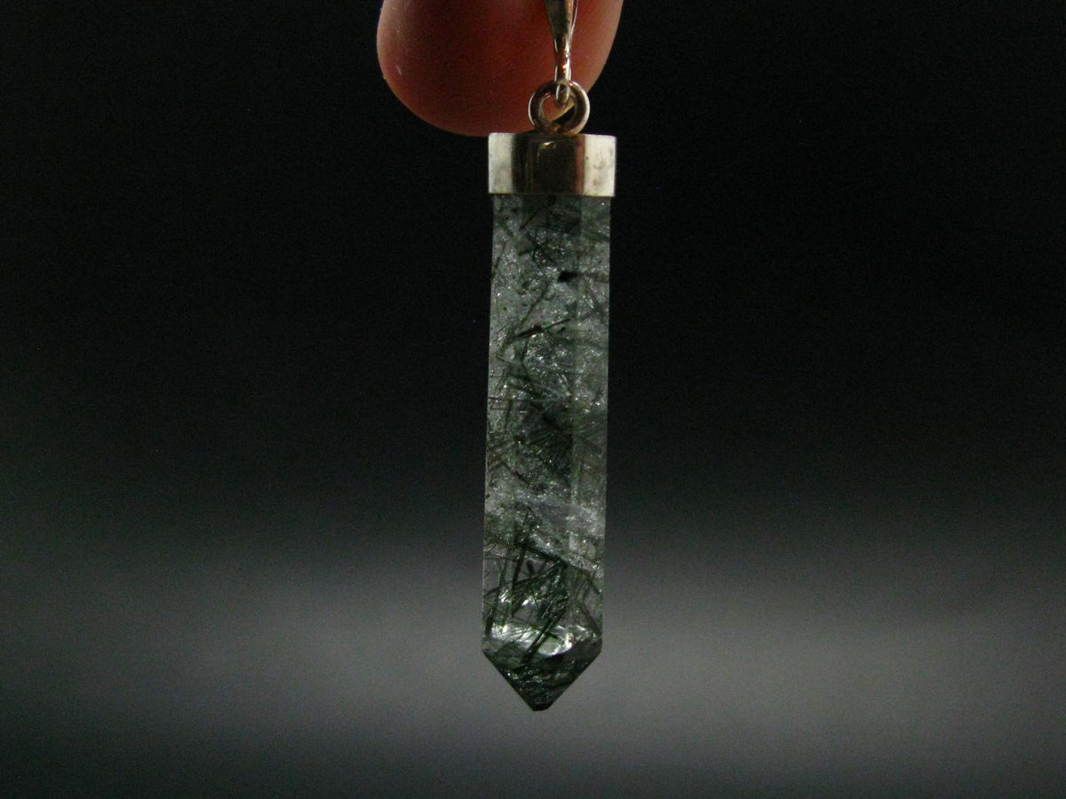 Tourmaline In Quartz Crystal Silver Pendant from Brazil- 1.9" - 4.49 Grams
