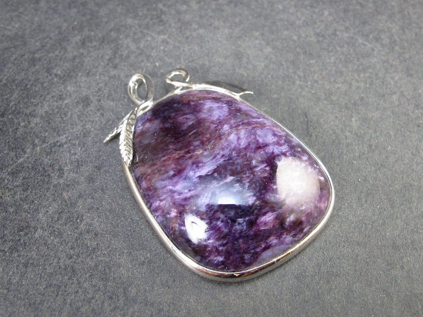 Rare High-Quality Charoite Pendant in SS From Russia - 1.8" - 20.5 Grams