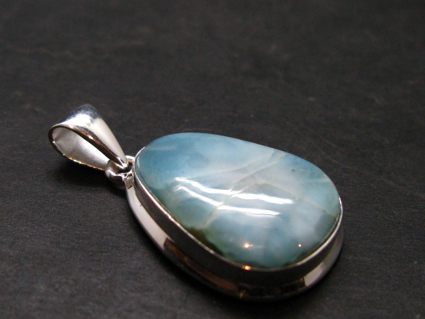 Rare Blue Larimar Pectolite Silver Plated Pendant From Dominican Republic - 1.3" - 5.64 Grams