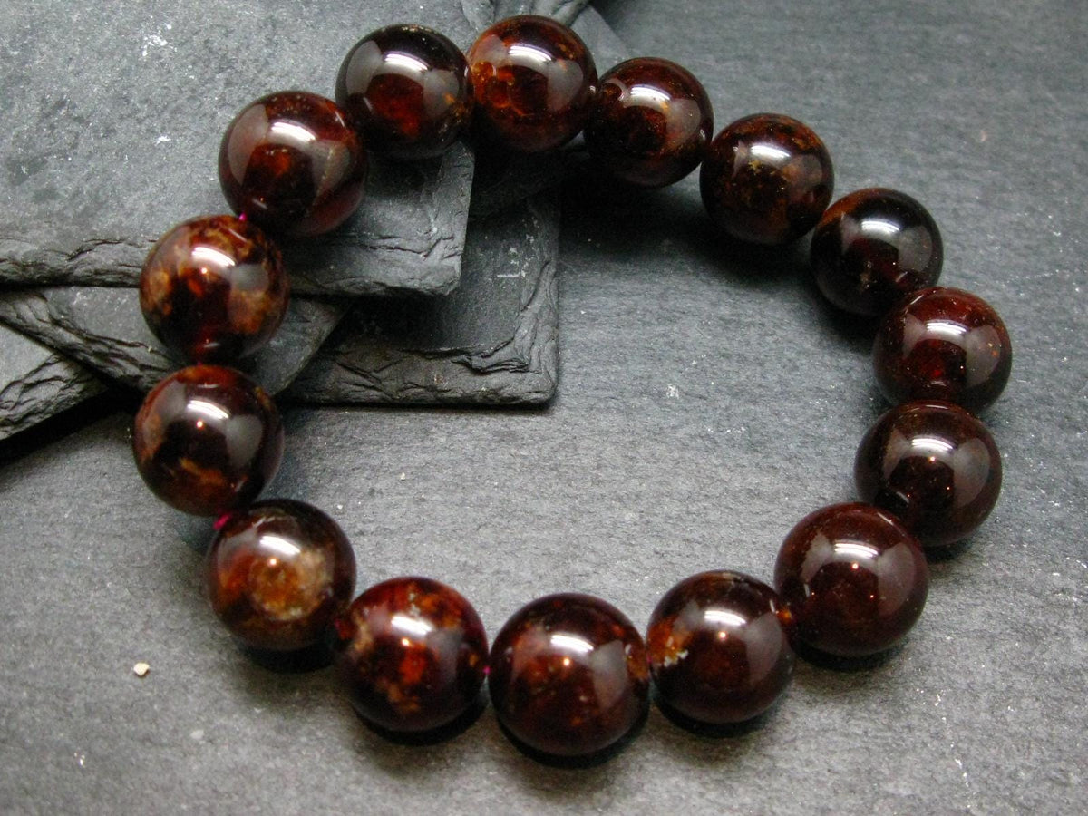 Gem Garnet Hessonite Genuine Bracelet ~ 7.5 Inches ~ 15mm Round Beads